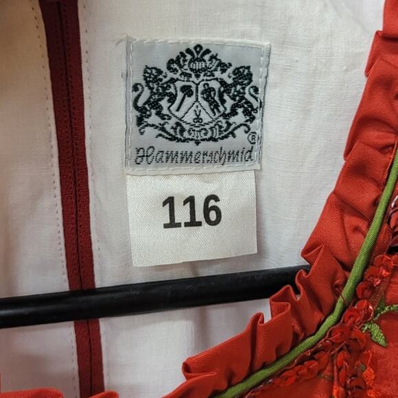 Hammerschmid Child's Dirndl Dress Red and Green German Austrian Size 116 or 6-7 - Picture 3 of 5